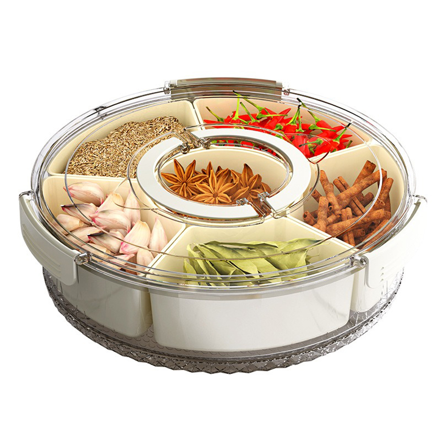 Hộp Đựng Đồ Khô Xoay Có Tay Cầm Bảo Quản Đồ Khay Đựng Mứt Trái Cây Sấy Khô Trang Trí Tết