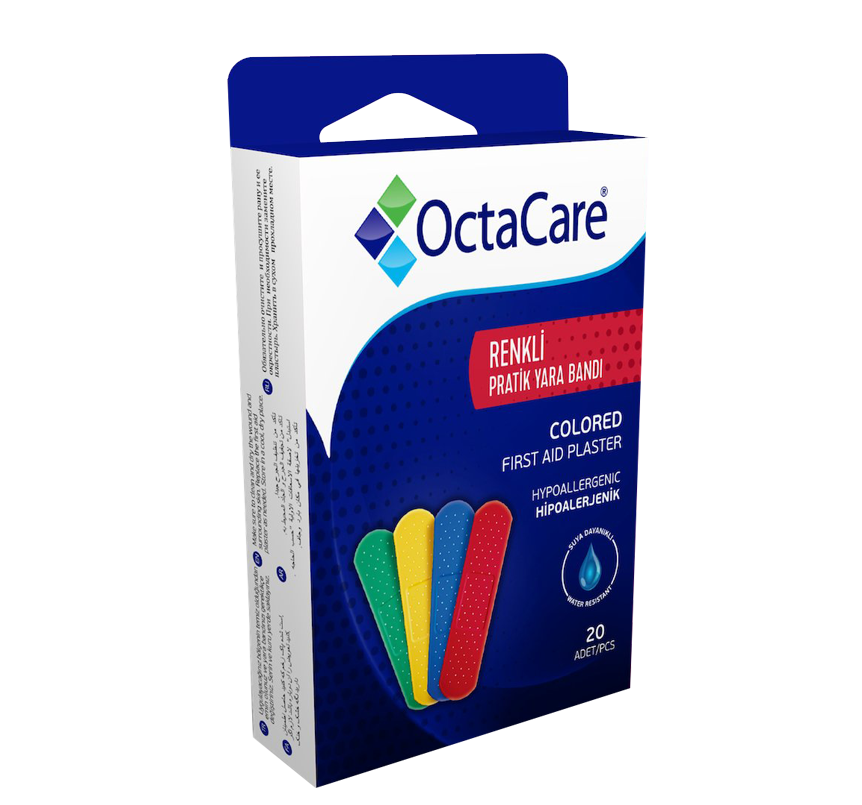 Băng dính sơ cứu nhiều màu không thấm nước, tiệt trùng, không dị ứng Octacare - Hộp 20 miếng