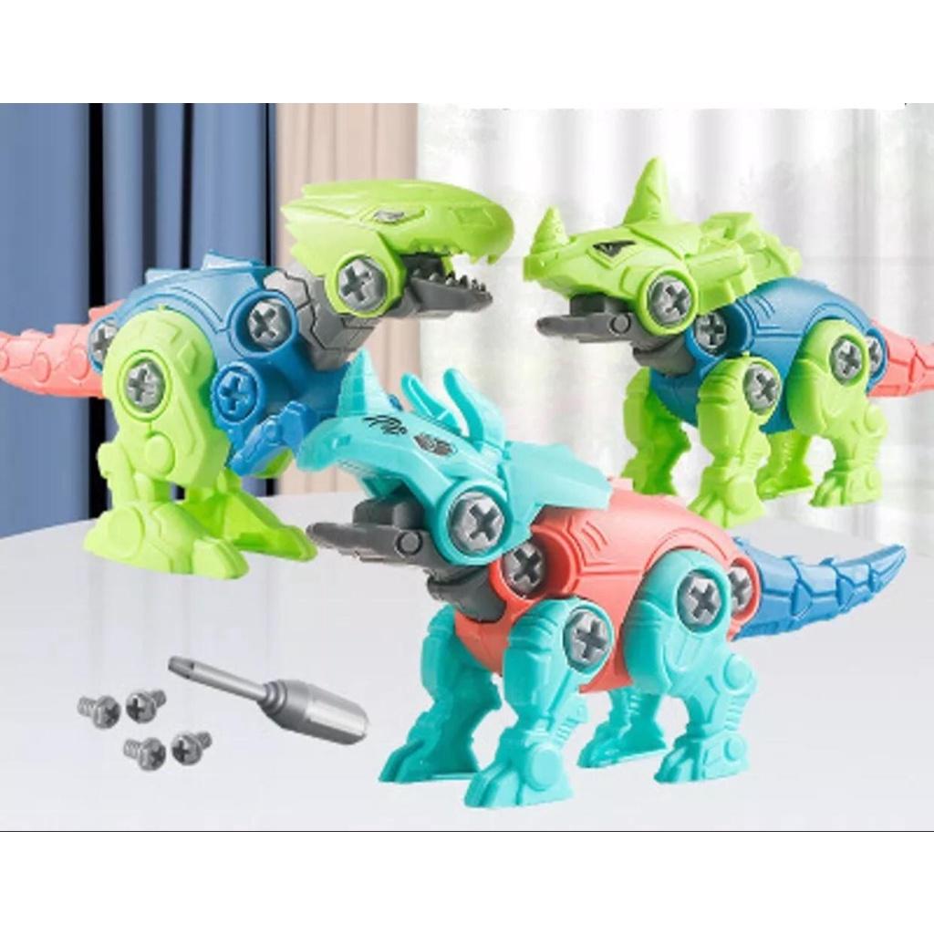 Set 4 con khủng long lắp ráp kèm tua vít, đồ chơi phát triển tư duy sáng tạo cho bé