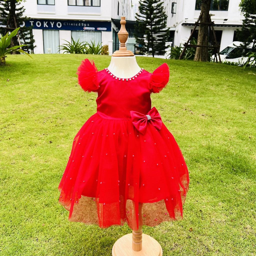 Váy công chúa đầm công chúa thiết kế màu đỏ đính ngọc cho bé gái từ 8-35kg
