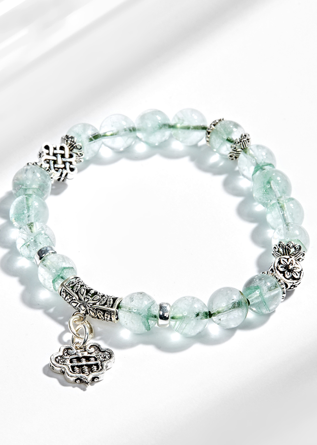 Vòng tay thạch anh tóc xanh phối charm bạc  Ngọc Quý Gemstones