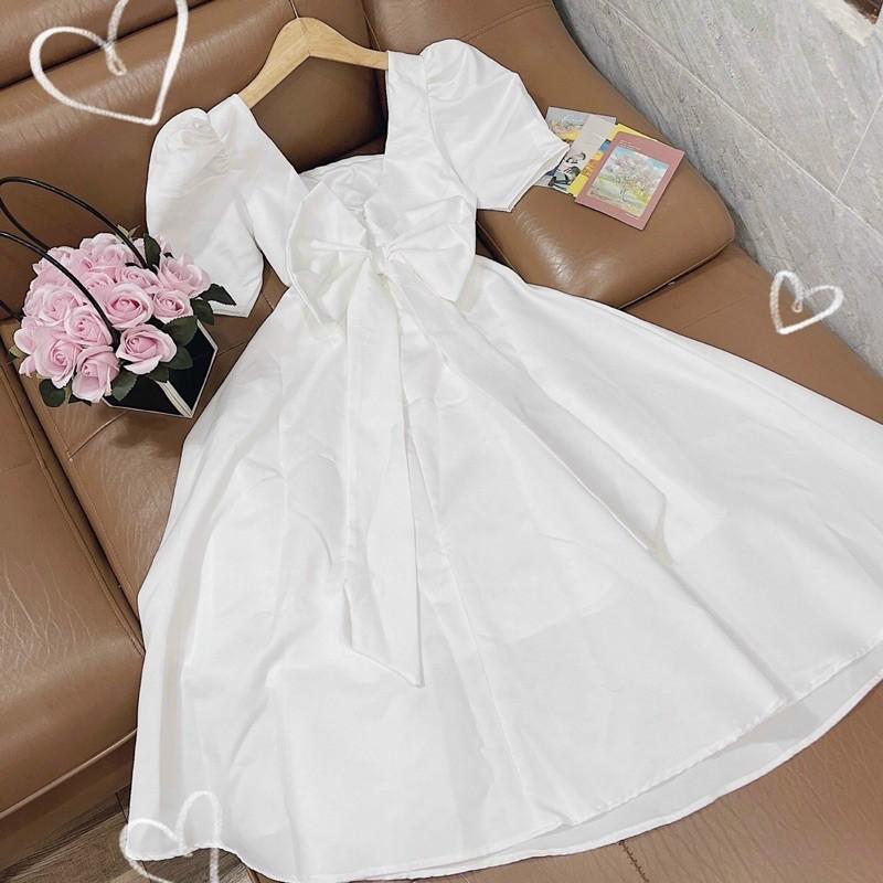 Đầm maxi trắng nơ lưng dự tiệc/ chụp lookbook hàng loại 1 (Ảnh thật shop chụp)