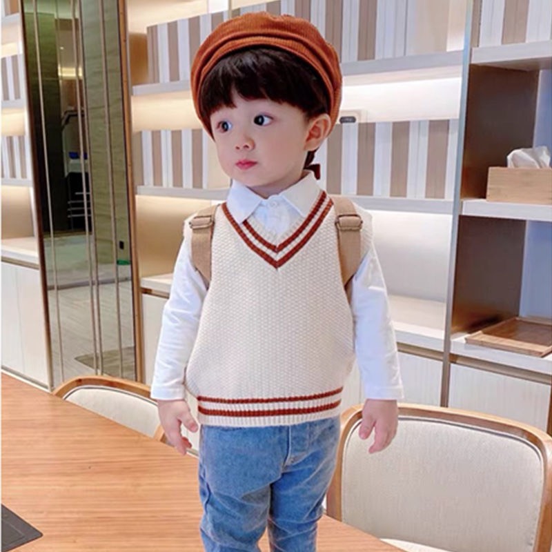 (Video)Áo gile len bé trai phối cổ tim gi lê phong cách Hàn Quốc soái ca 0-8 tuổi cực đẹp