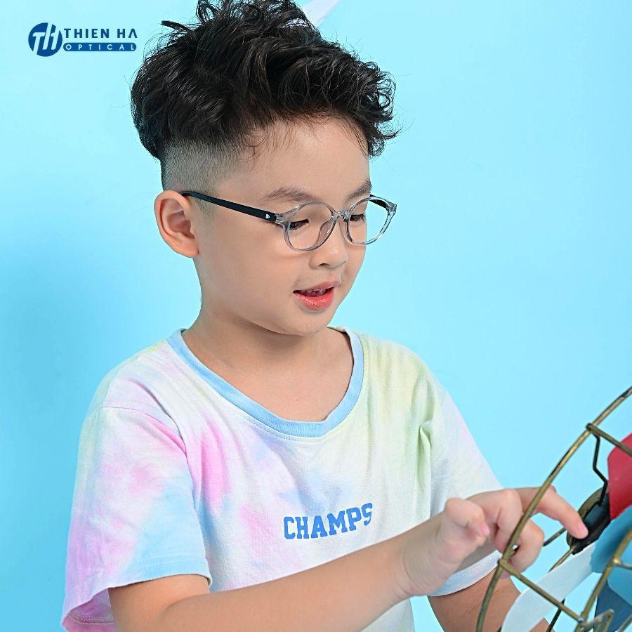 Gọng kính trẻ em dáng tròn THIEN HA OPTICAL nhập khẩu Hàn Quốc nhựa dẻo nhẹ an toàn cho da nhiều màu cute DOUXDOUX D1006