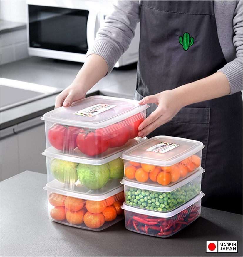 Hộp đựng/cất bảo quản thực phẩm + 01 Rổ nhựa 2 lớp cao cấp - Hàng nội địa Nhật Bản.
