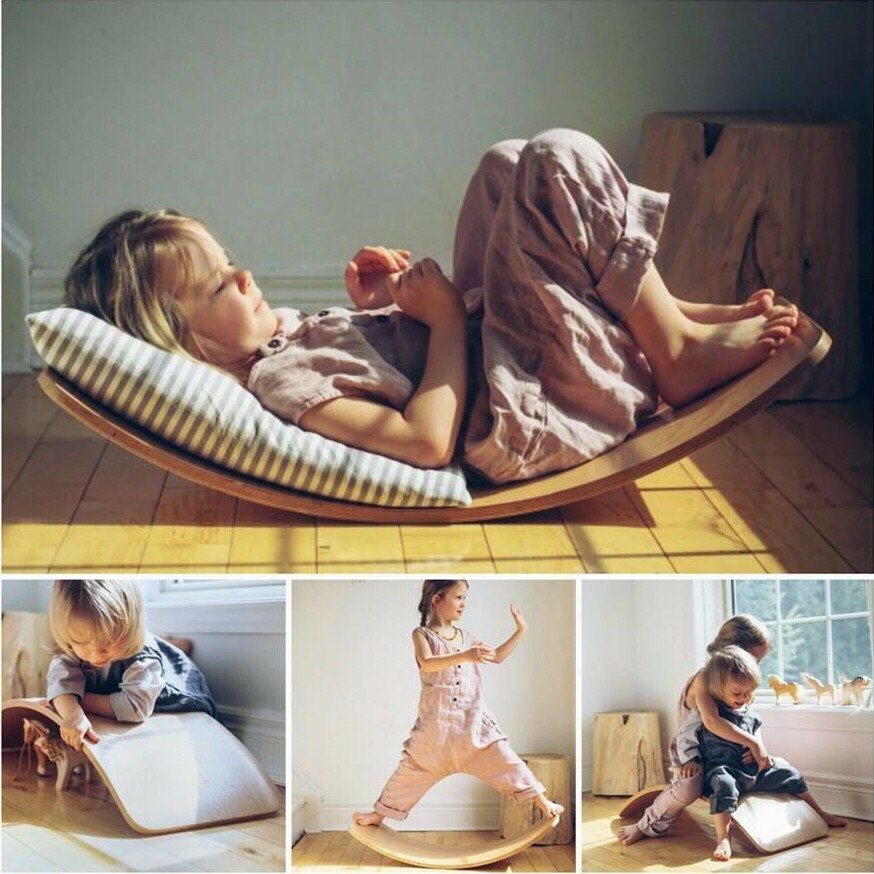 Ván bập bênh, Ván thăng bằng cho bé, Đồ chơi kỹ năng theo phương pháp giáo dục Montessori, Ván thăng bằng cho người lớn tập Yoga - Joy Roker Board - Gỗ Plywood cao su uốn cong - Lau dầu thực vật