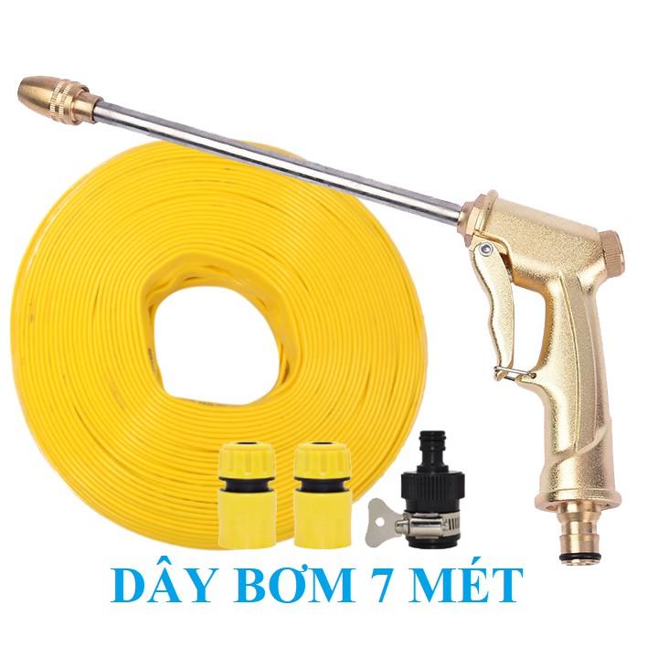 Bộ dây vòi xịt nước rửa xe, tưới cây . tăng áp 3 lần, loại 7m, 10m 206701-3 đầu đồng,cúttặng túi đựng bút - vàng dài,v dẹt7m