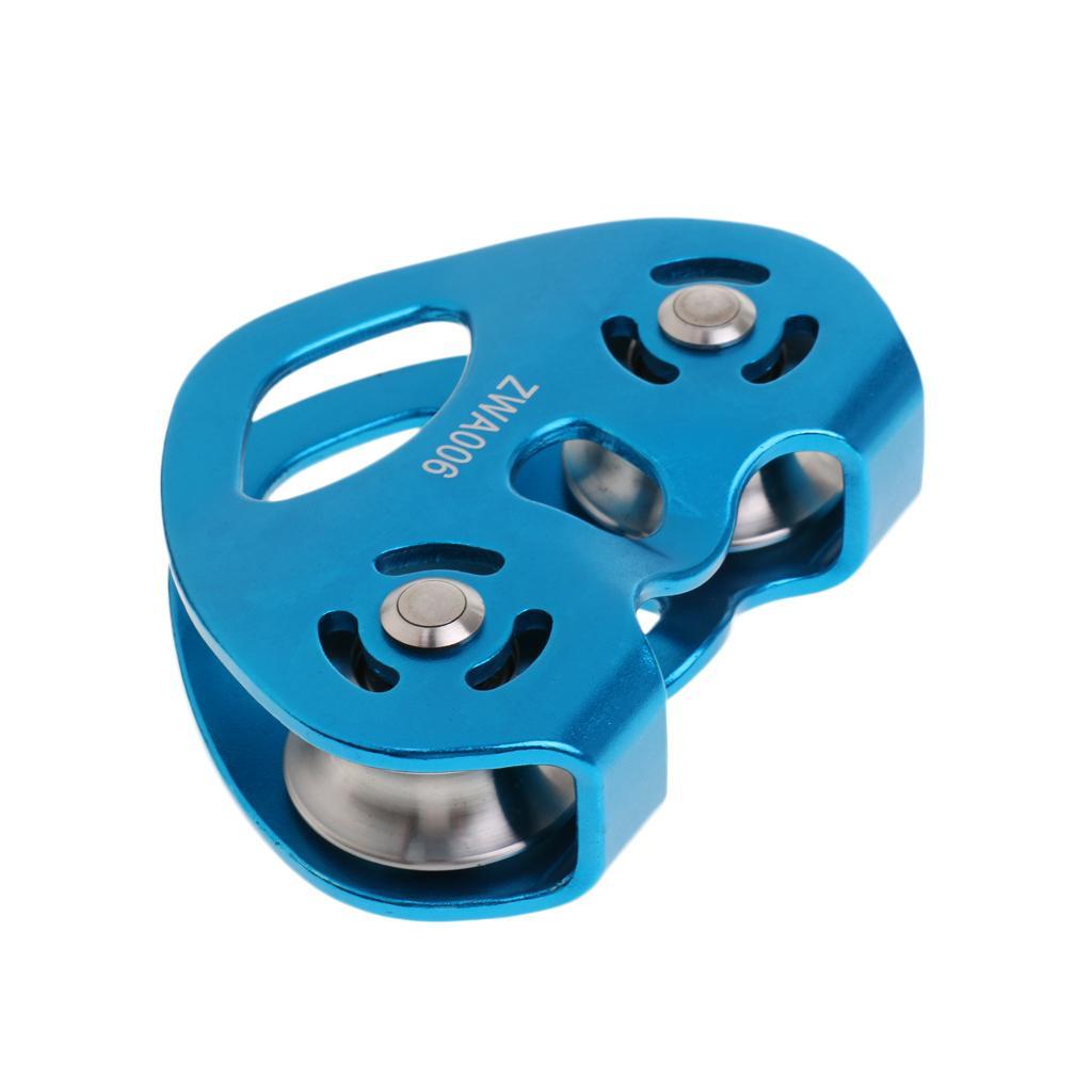 30KN Climbing Pulley General Purpose Aluminum Rope Pulley with Stainless Steel Ball Baearing Double Sheave for Rescue/Aloft Work/Rappelling