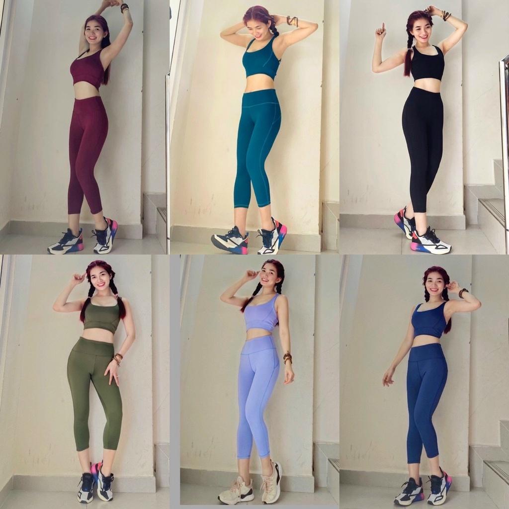 Bộ đồ tập Thể Thao Nữ Áo Bra Kèm Mút Quần Lửng tập Gym Yoga Aerobic