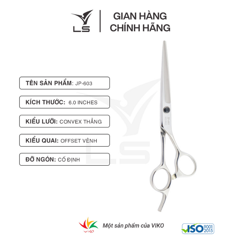 Kéo cắt tóc LS lưỡi thẳng quai offset vênh đỡ ngón cố định JP603