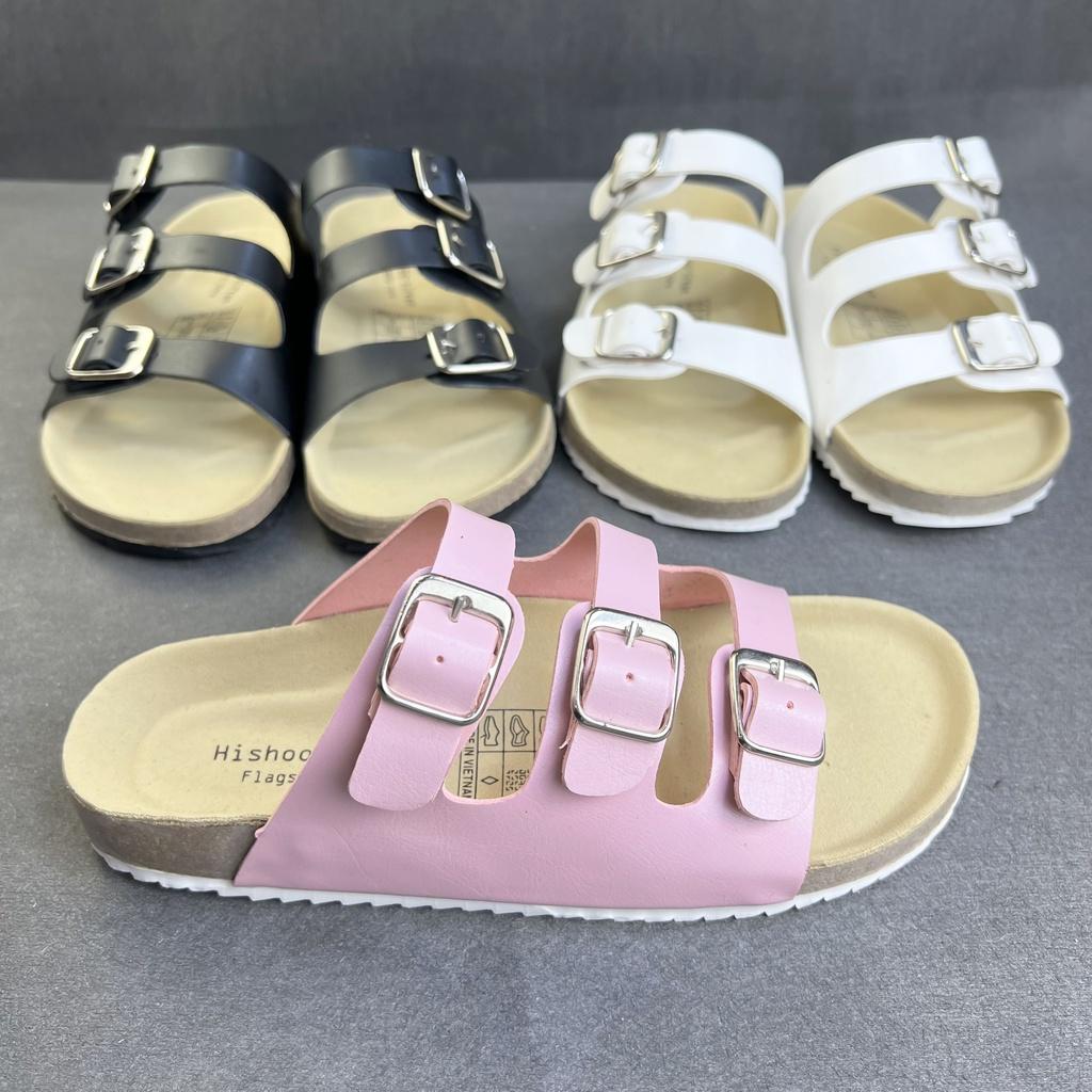 Dép đế trấu birken nam nữ unisex quai ngang 3 khóa da tổng hợp size 35 - 43 chính hãng Hishoo S092