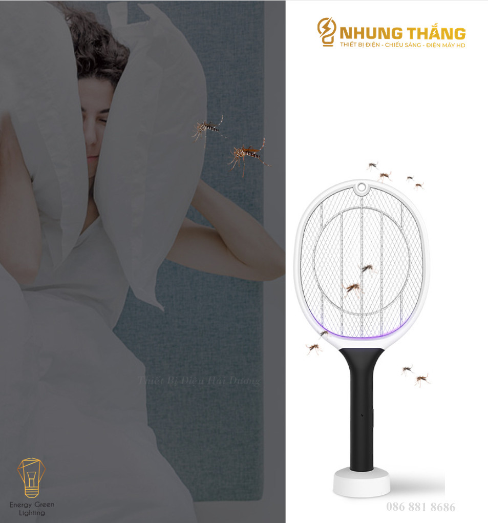 Vợt Bắt Muỗi Kiêm Đèn Thu Hút Muỗi , Diệt Muỗi Nhanh Gọn - An Toàn Và Hiệu Quả - 3 Lớp Lưới An Toàn