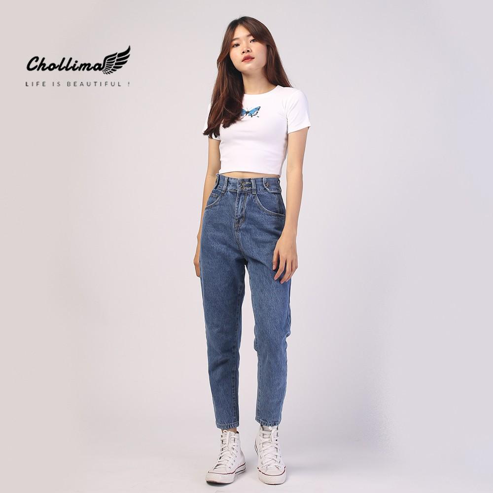 Quần baggy jeans nữ Chollima form rộng 2 bách vuông,lưng thun QD016 – quần bò nữ ulzzang