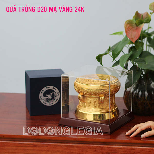 Trống Đồng Quà Tặng Đường Kính 20cm Mạ Vàng 24k