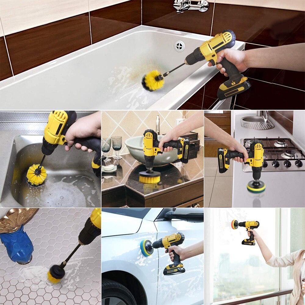 Electric Power Scrubber Drill Brush Kit Bathroom Tile Grout Drill Brush Plastic Round Nylon Carpet Glass Brushes Cleaning Tool