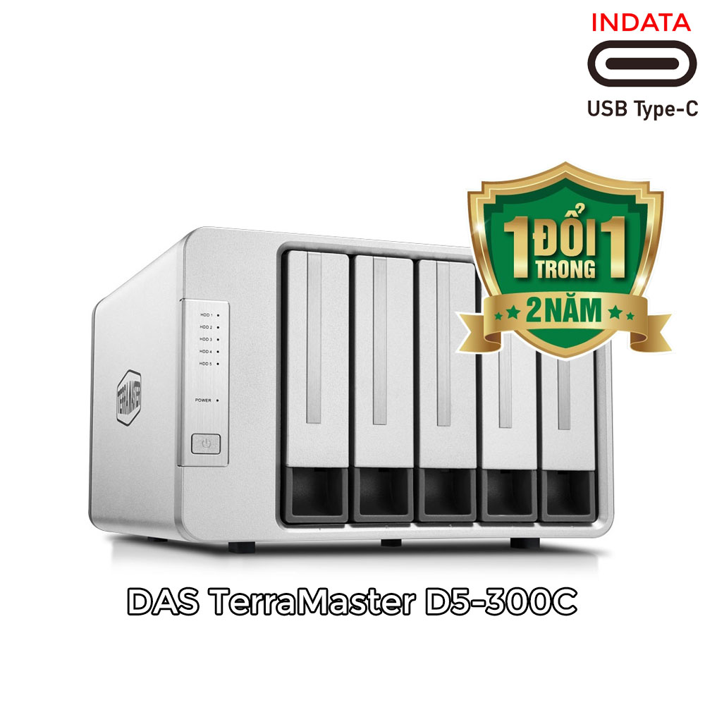 Bộ lưu trữ dữ liệu DAS TerraMaster D5-300C RAID 2+3, USB Type-C, 5 khay ổ cứng RAID 0,1,JBOD,Single, tốc độ 410MB/s - Hàng chính hãng