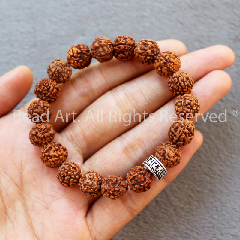 Vòng Tay Hạt Kim Cang Bồ Đề Rudraksha Và Charm Khắc Lục Tự Chú Bạc 925, Mộc, Hoả, Vòng Tay Phong Thuỷ, Chuỗi Hạt - Bead Art