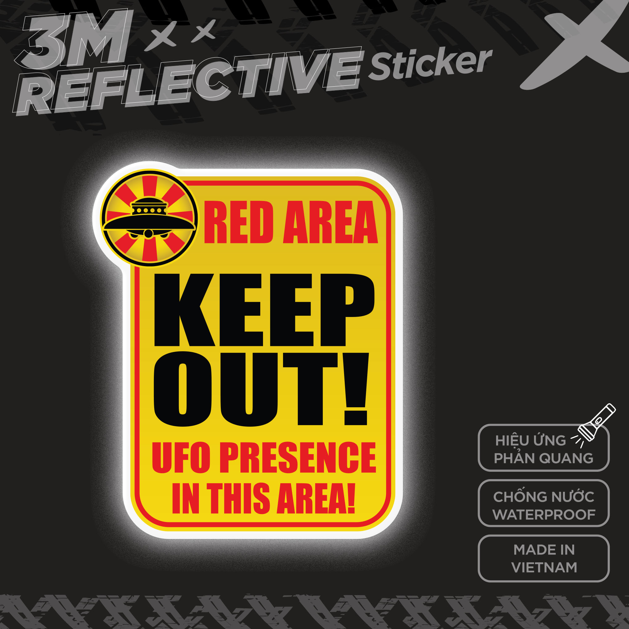 RED AREA KEEP OUT 3M - Reflective Sticker Die-cut Hình dán phản quang thương hiệu STICKER FACTORY