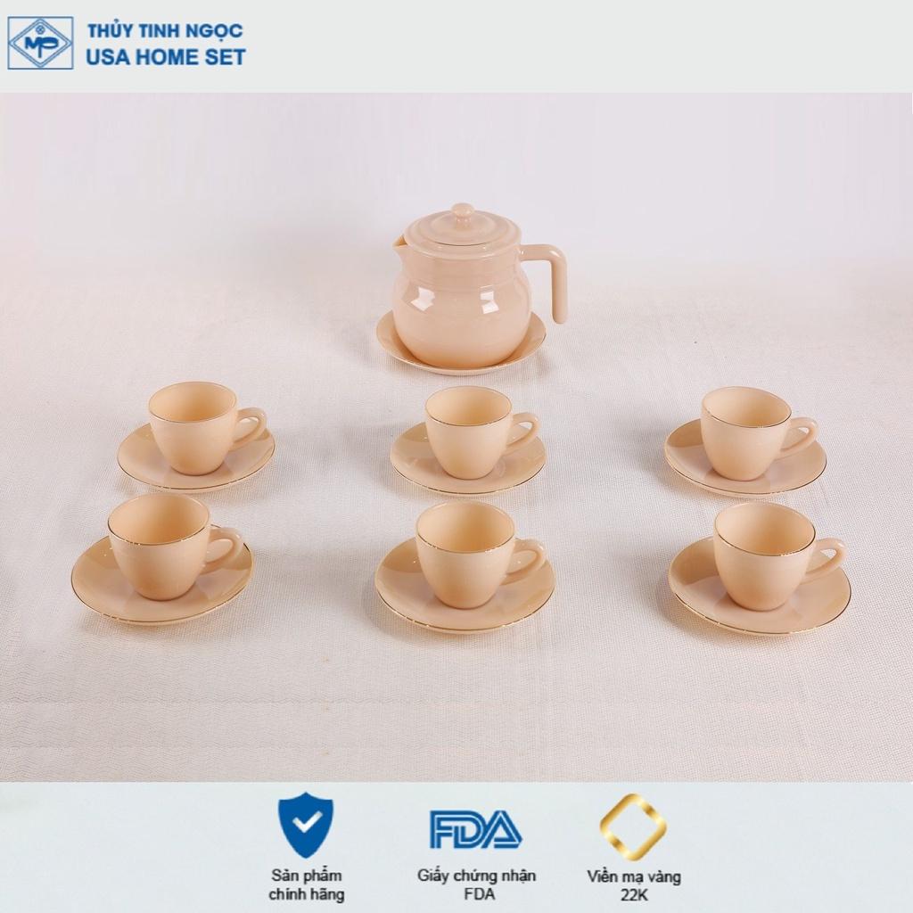 Bộ ấm tách cafe thủy tinh ngọc USA Homeset màu nâu Topaz