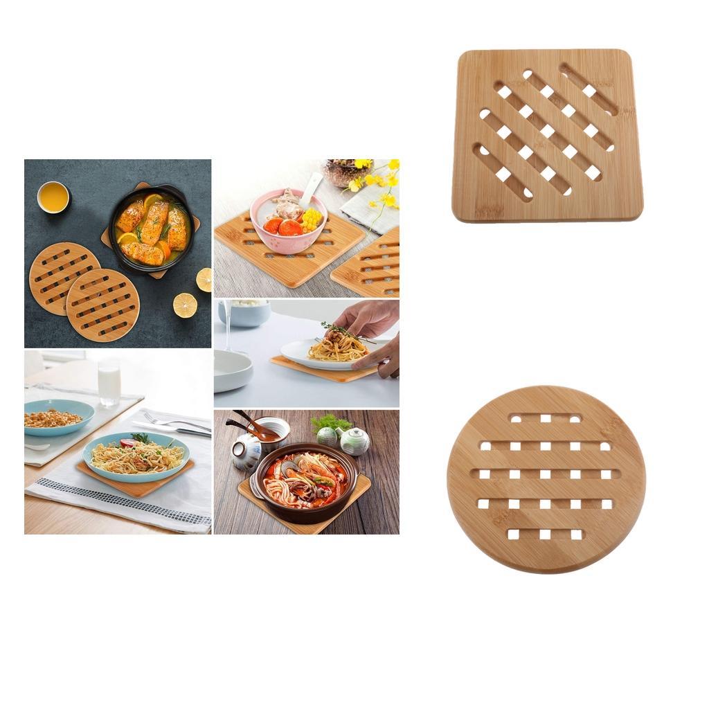 2Pcs Kitchen Bamboo Hot Pads Trivet Heat Resistant Pads Teapot Trivet