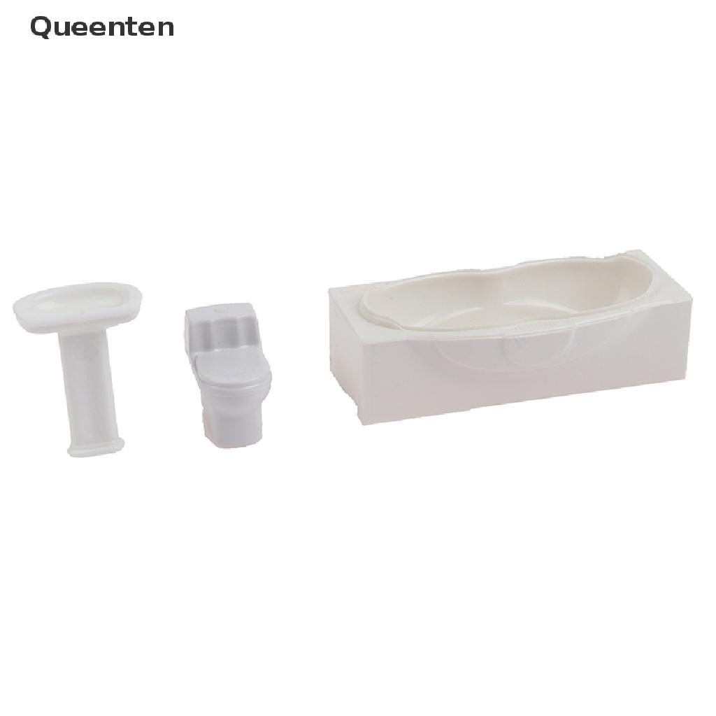 Queenten 1:25 Dollhouse Miniature Bathroom Set Shower Room Toilet Bathtub Sink Model Toy QT