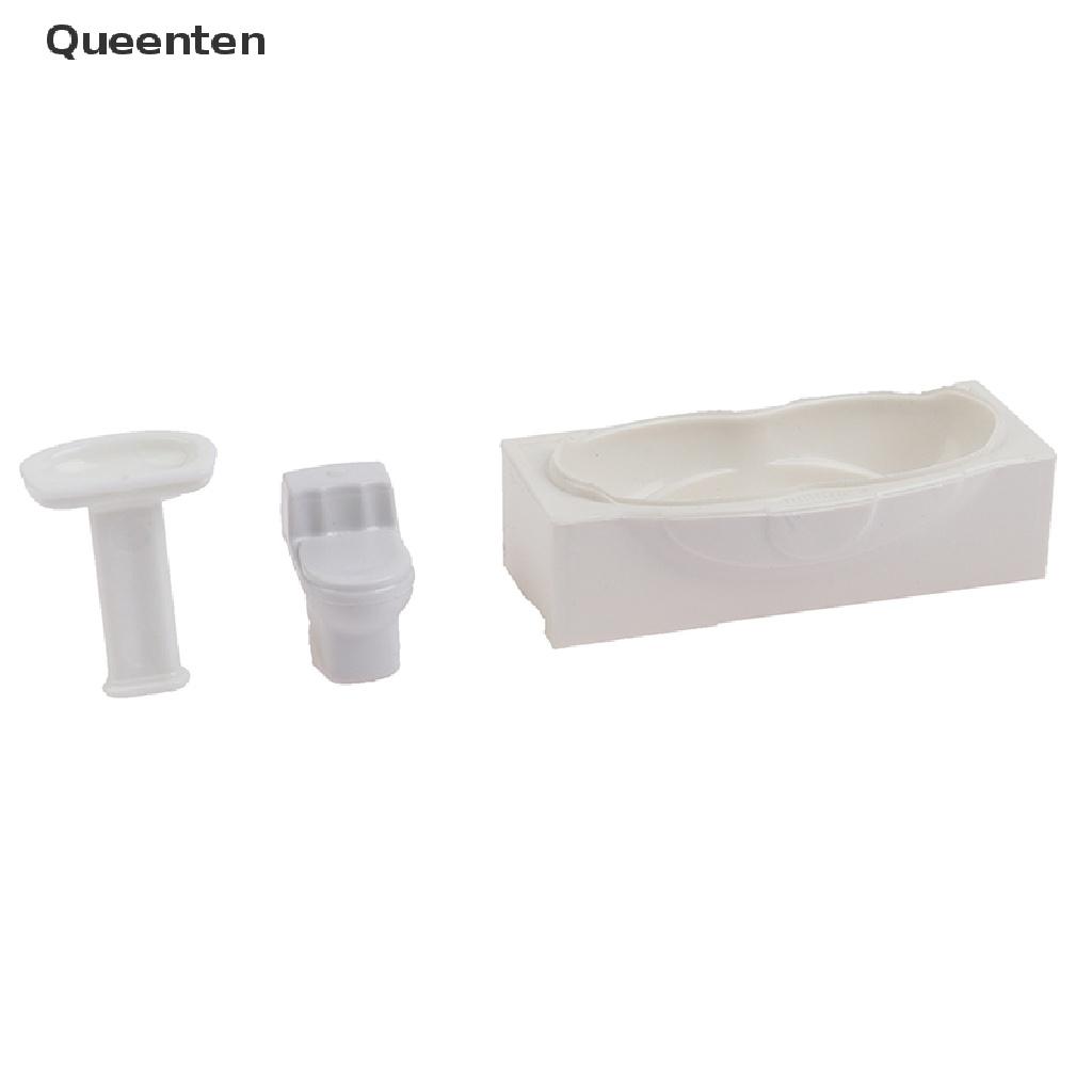 Queenten 1:25 Dollhouse Miniature Bathroom Set Shower Room Toilet Bathtub Sink Model Toy QT