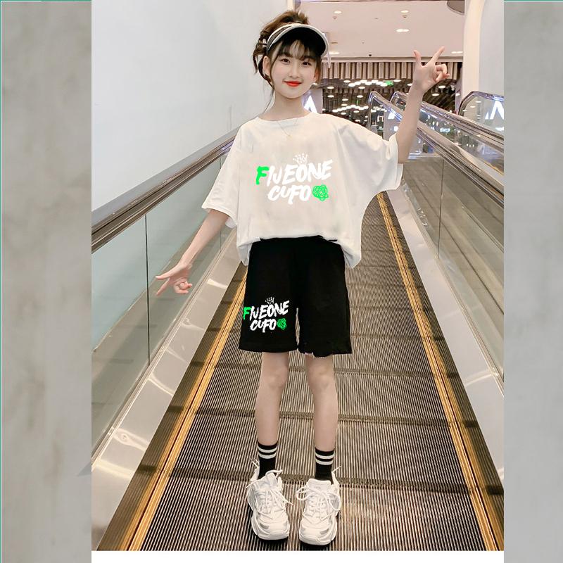 Đồ bé gái mùa hè mát SÀNH ĐIỆU HÀN QUỐC size đại bao gồm áo thun form rộng tay ngắn kèm quần đùi có túi 2 bên to