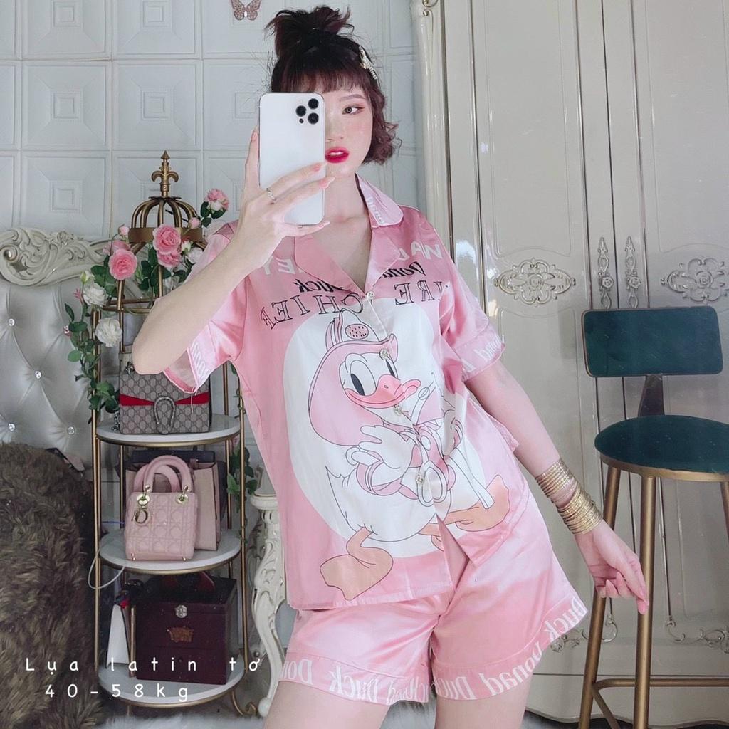 Đồ ngủ nữ Pijama tay ngắn quần đùi dễ thương vải lụa thiết kế freesize dưới 62kg MY STORE S04