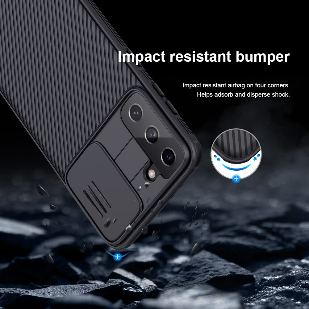 Ốp lưng cho Samsung Galaxy S21 Plus bảo vệ camera chống sốc hiệu Nillkin Camshield chống sốc cực tốt, chất liệu cao cấp, có khung & nắp đậy bảo vệ Camera - hàng chính hãng