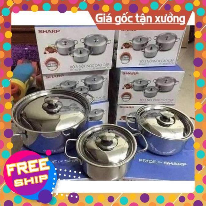 Bộ nồi SHARP inox cao cấp , Bộ nồi sharp 3 chiếc dùng cho cả bếp từ