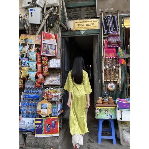 Áo dài Gấm Trà hoa - Màu Cốm