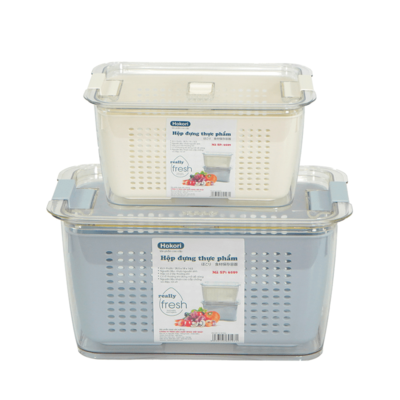 BỘ 2 HỘP THỰC PHẨM 2 LỚP HOKORI CAO CẤP, CHẤT LIỆU NHỰA ABS AN TOÀN CHO SỨC KHỎE, CÓ NẮP KÍN CÓ LỖ THOÁT KHÍ, VỚI 2 KÍCH CỠ KHÁC NHAU
