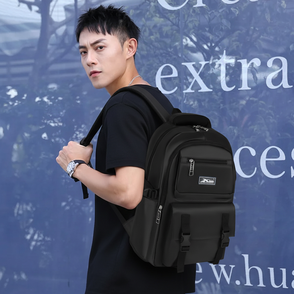 Balo học sinh cấp 2-3 Black Blue chống nước tiện lợi