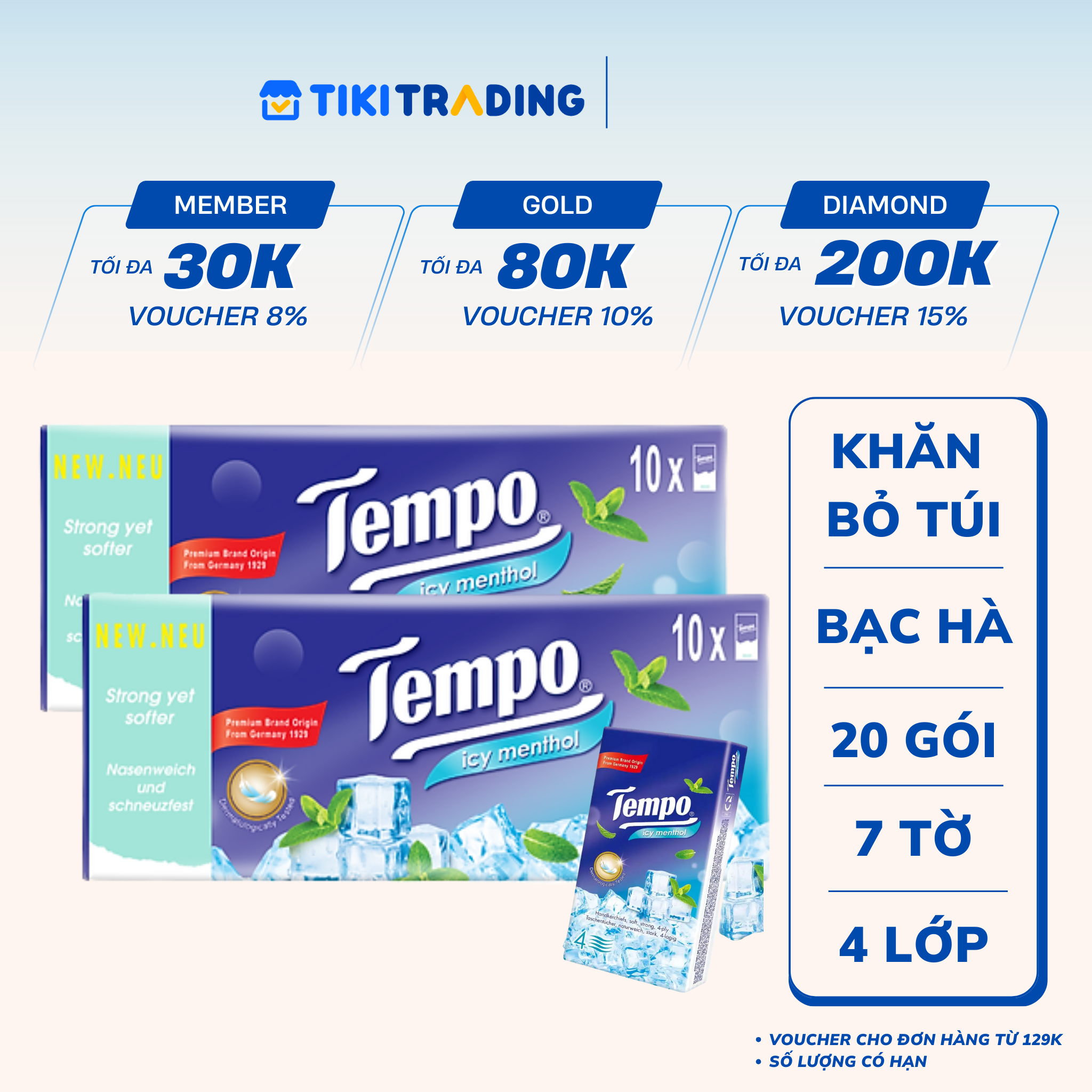 Combo 2 Lốc Khăn Giấy Bỏ Túi Tempo Regular (Lốc 10 Gói) - Bạc Hà