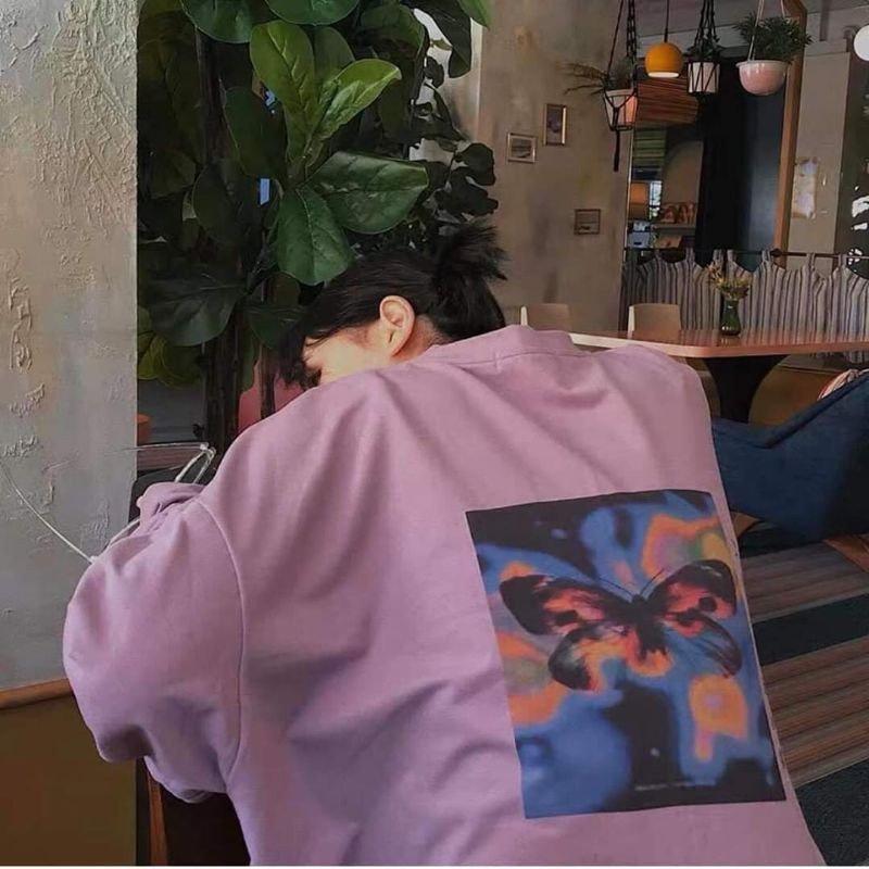 Áo sweater hình con bướm to cute thun cotton 4 chiều mềm mịn, in hình rõ đẹp,style Hàn Quốc,áo sweater đôi hình con bướm