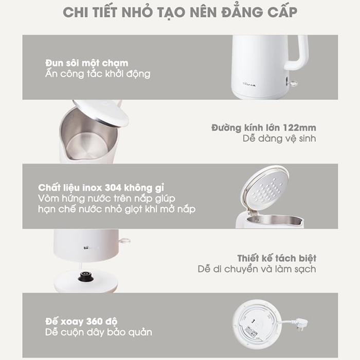 Ấm siêu tốc 1.5 lít Bear ZDH-B15T1 - Hàng Chính Hãng