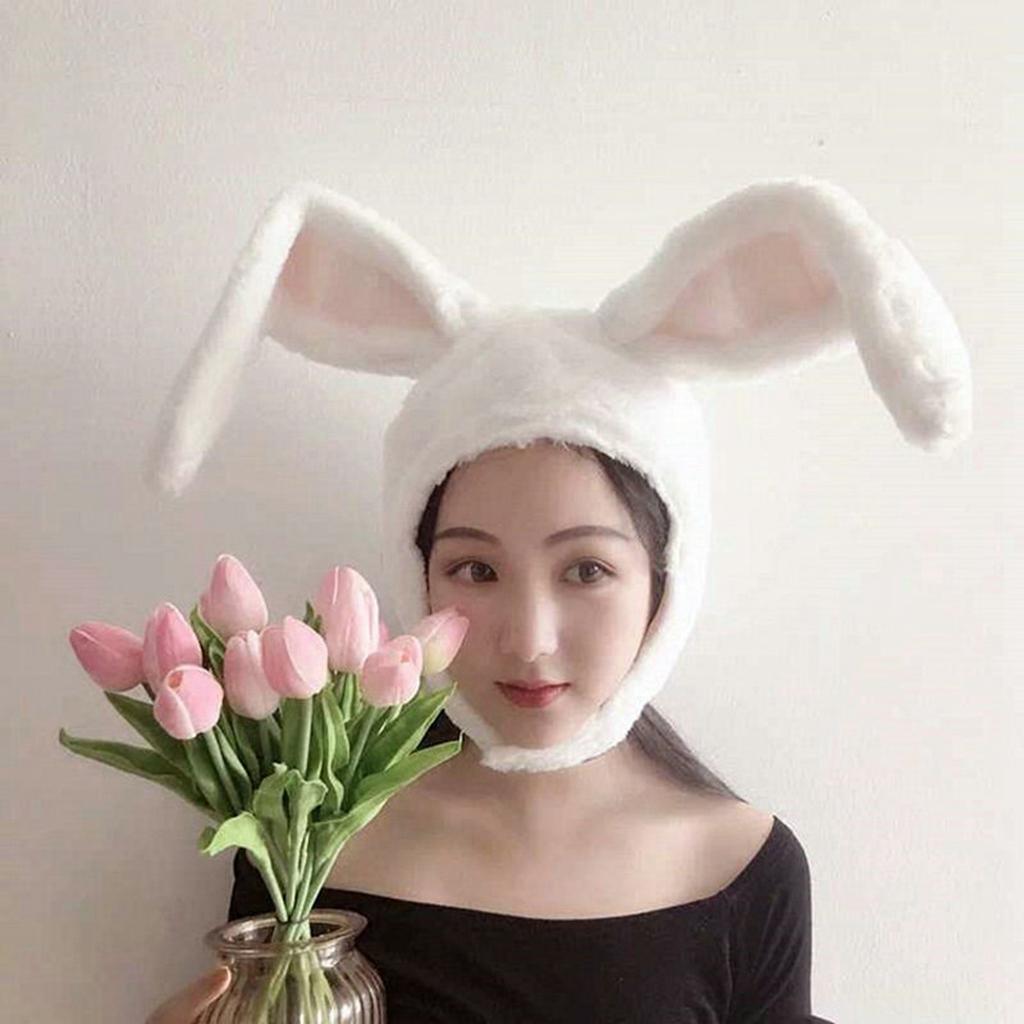 Women Girls Warm Rabbit Ear Moving Jumping Hat Plush Hat