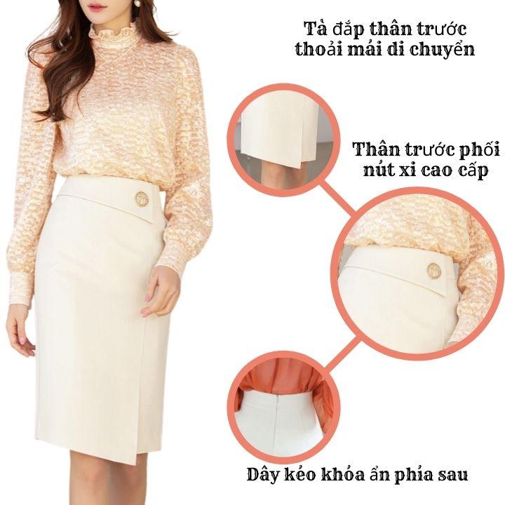 Chân váy công sở dáng bút chì thanh lịch dài 60cm vải kaki thun co giãn NEW DESIGN CV0071
