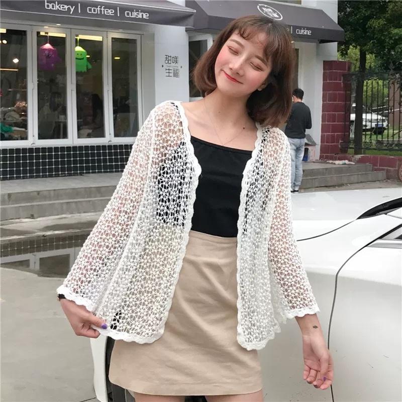 MS578 Áo khoác len cardigan đan móc đi biển nhẹ nhàng