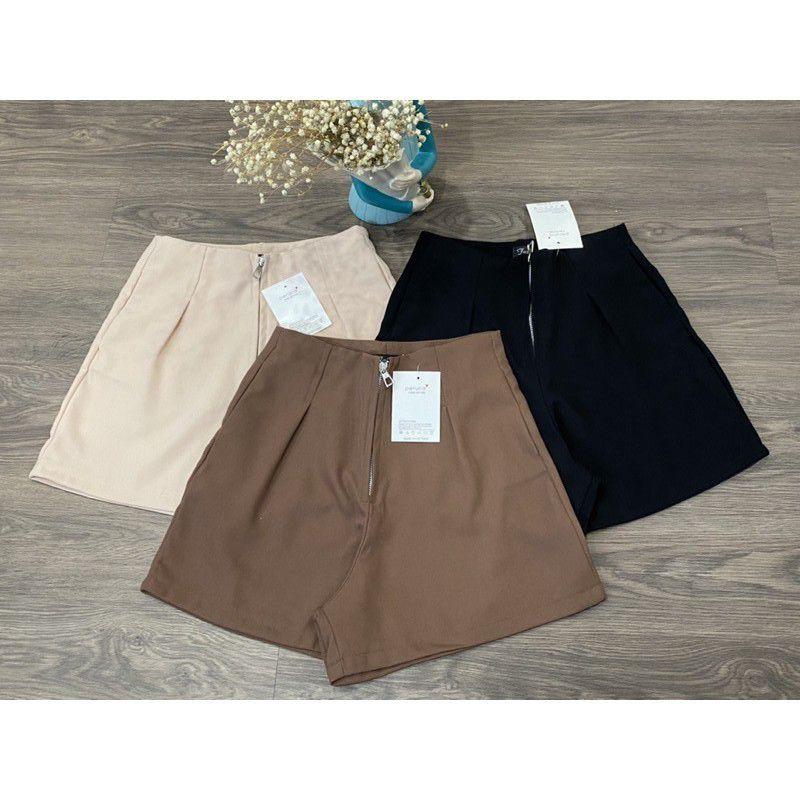 Quần Short Đùi Cạp Liền Khoá Giữa Cạp Cao Tôn Dáng Cho Nữ