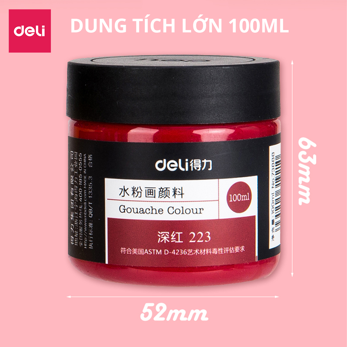 Màu bột Gouache 100ml cao cấp dạng hũ Deli - Tô đất sét, đất nặn tự khô - Siêu mịn, tươi sáng - Nhiều màu sắc - 73888