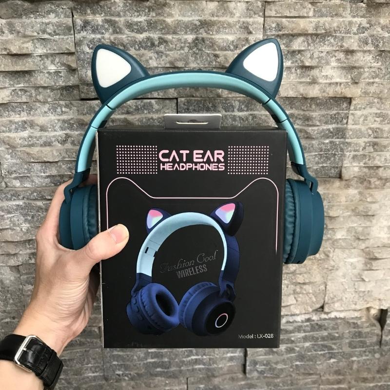 Tai nghe mèo headphone chụp tai bluetooth không dây kèm đèn led bass mạnh có mic