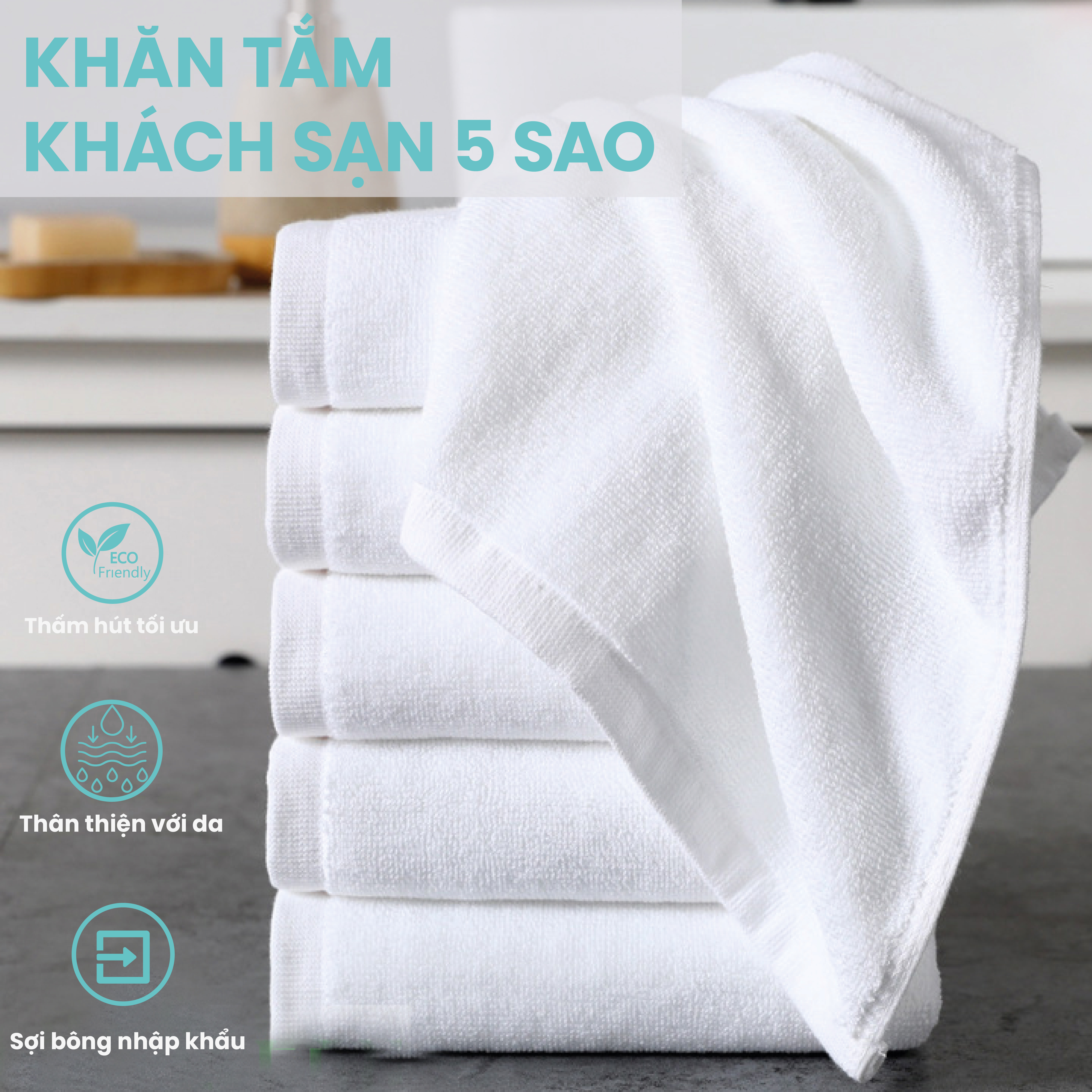 Khăn Tắm Khách Sạn 5 sao – Cotton 100% - Sợi se đôi cao cấp – Thấm hút cực tốt - Kích thước lớn 70 x 140 cm có thể quấn quanh người