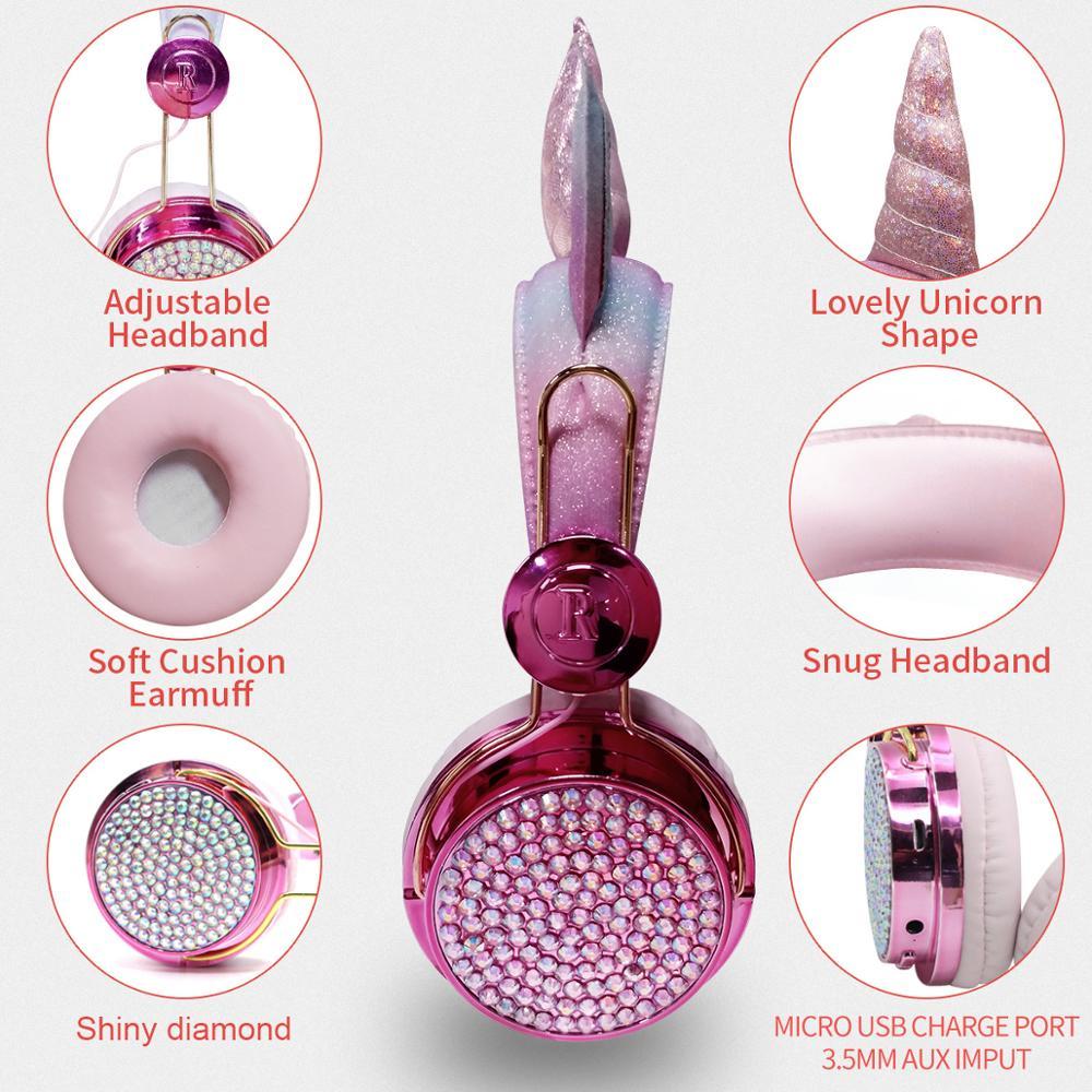 Qearfun Không Dây Bluetooth 5.0 Trẻ Em Tai Nghe Hoạt Hình Kỳ Lân Tai Nghe Micro Game Thủ Có Dây Tai Nghe Chụp Tai Nghe Gọi Rảnh Tay Auriculares Quà Tặng