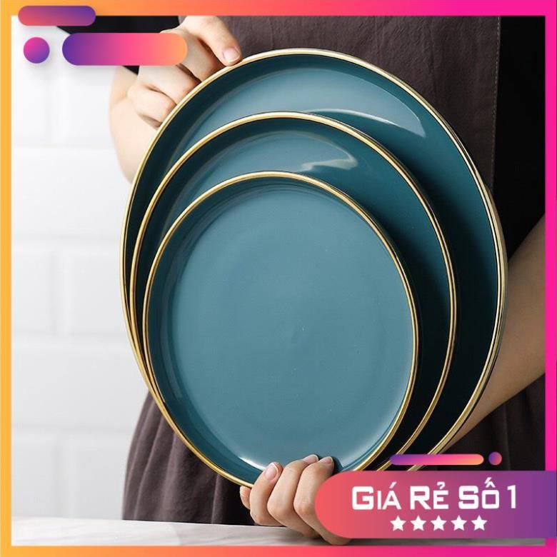 Bộ bát đĩa cao cấp,chén Đĩa decor đẹp BX-26 món viền vàng các màu phong cách Bắc Âu