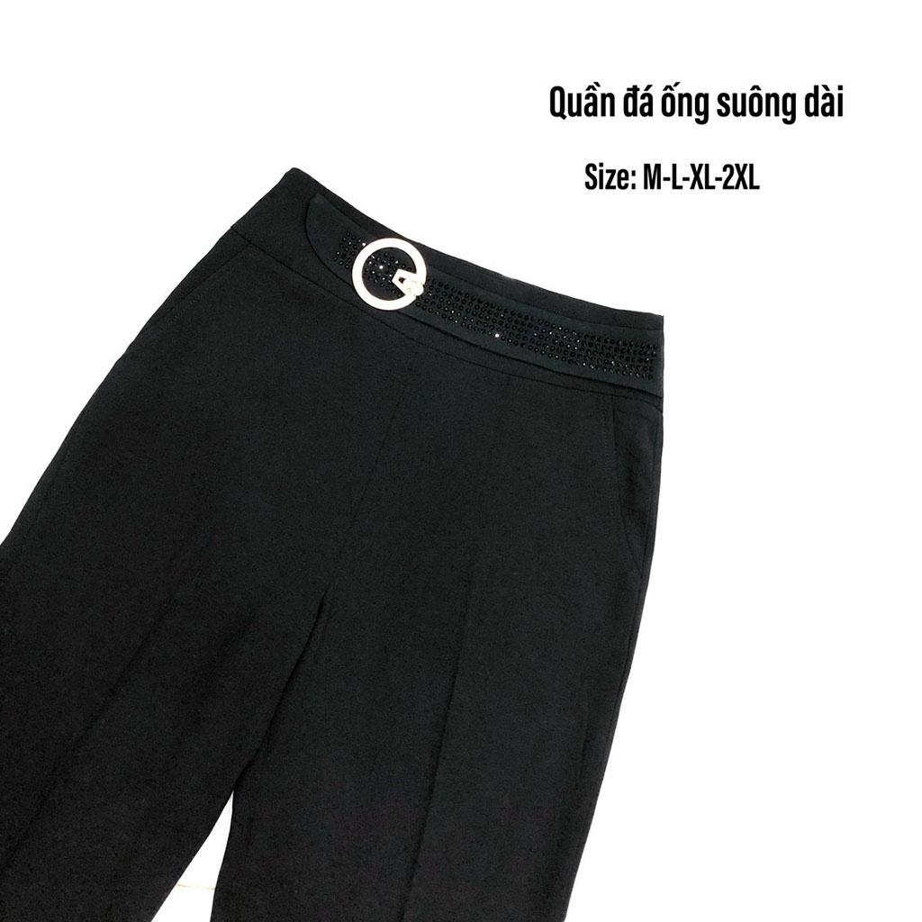 Quần ống suông rộng lưng đá vải tuyết nhung