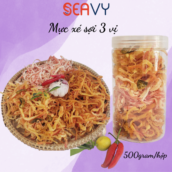 Đặc Sản Nha Trang - Mực Xé Sợi 3 Vị , Seavy Hộp 500G