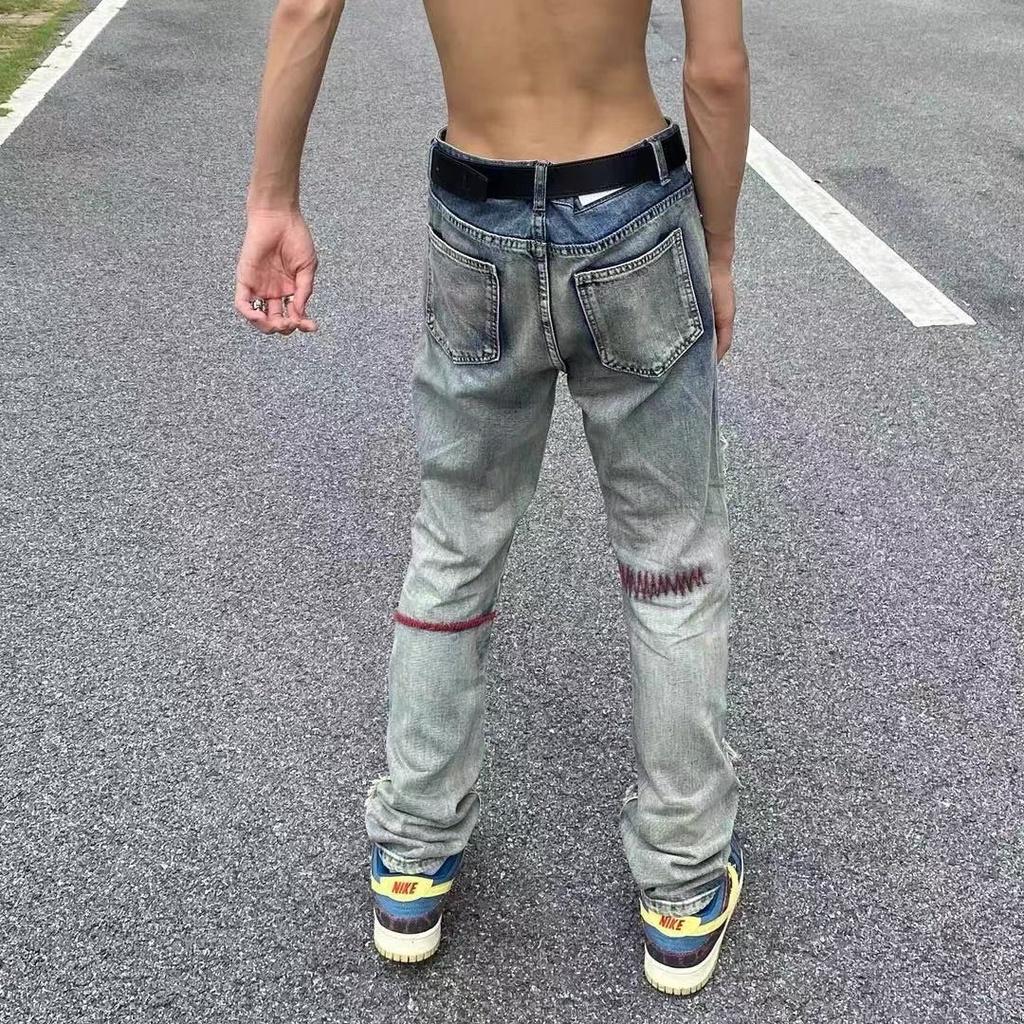 Quần jean nam nữ Unisex rách gối họa tiết thêu phong các đường phố,quần Miuzi DT115