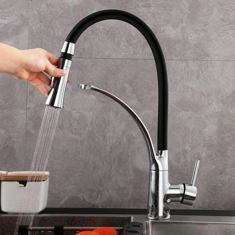 VÒI RỬA NÓNG-LẠNH - THÂN VÒI KÉO DÀI LINH HOẠT, THƯƠNG HIỆU ROSLER-909 BLACK, ĐỒNG MẠ CHROME, AN TOÀN BỀN BỈ