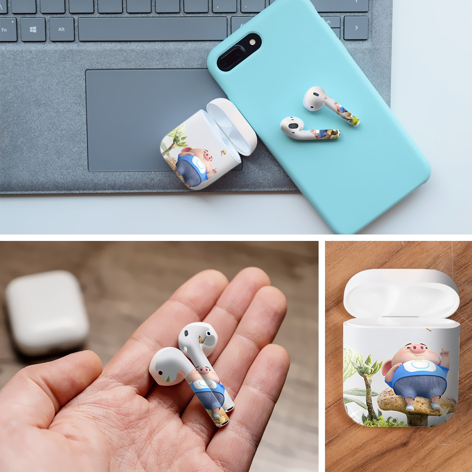 Miếng dán skin chống bẩn cho tai nghe AirPods in hình Heo con dễ thương - HEO2k19 - 050 (bản không dây 1 và 2